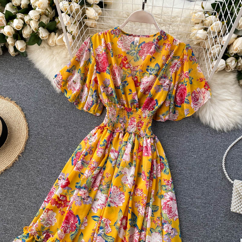 Cute v neck floral dress A line fashion dress 502