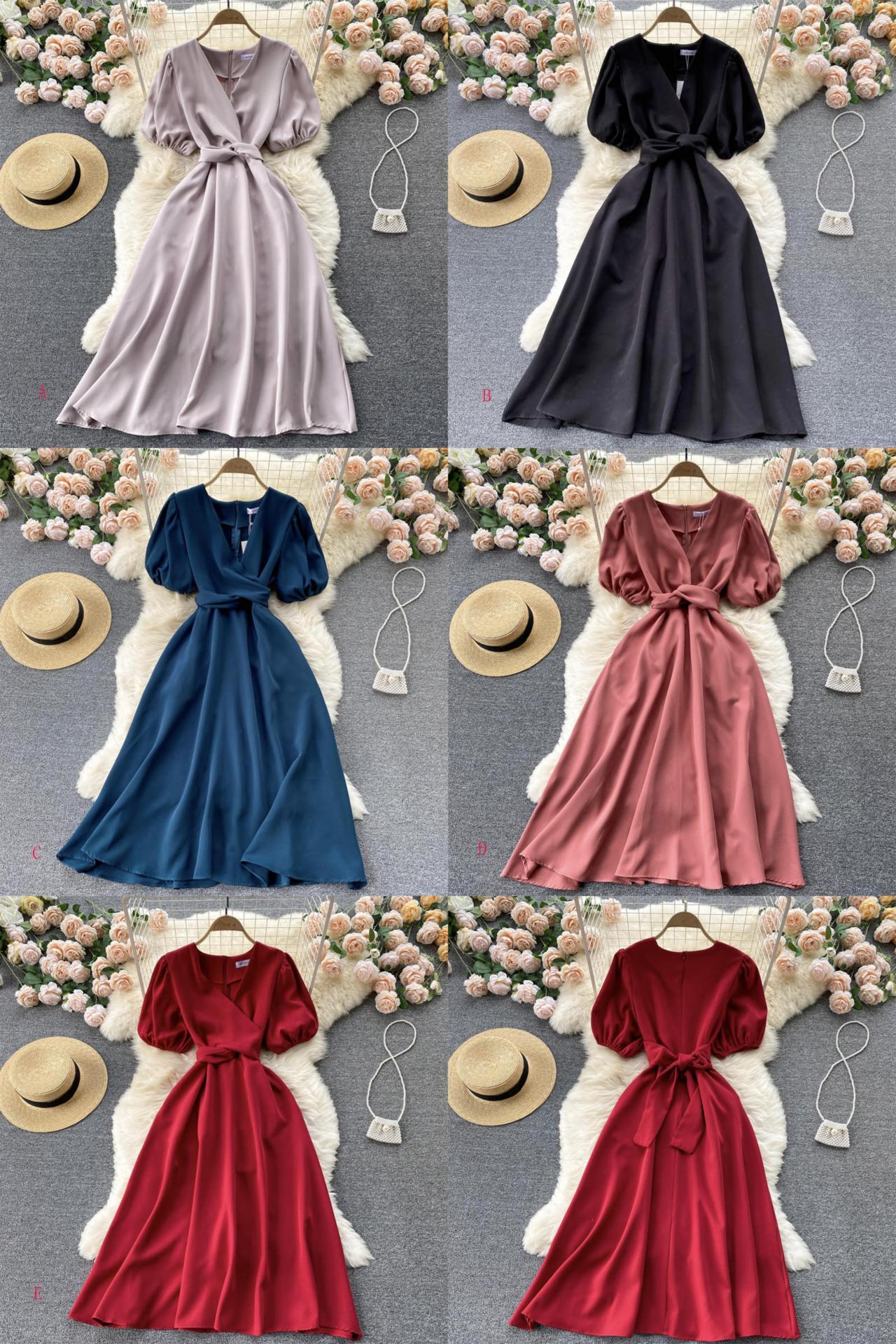 Robe courte simple à col en V, robe tendance 512