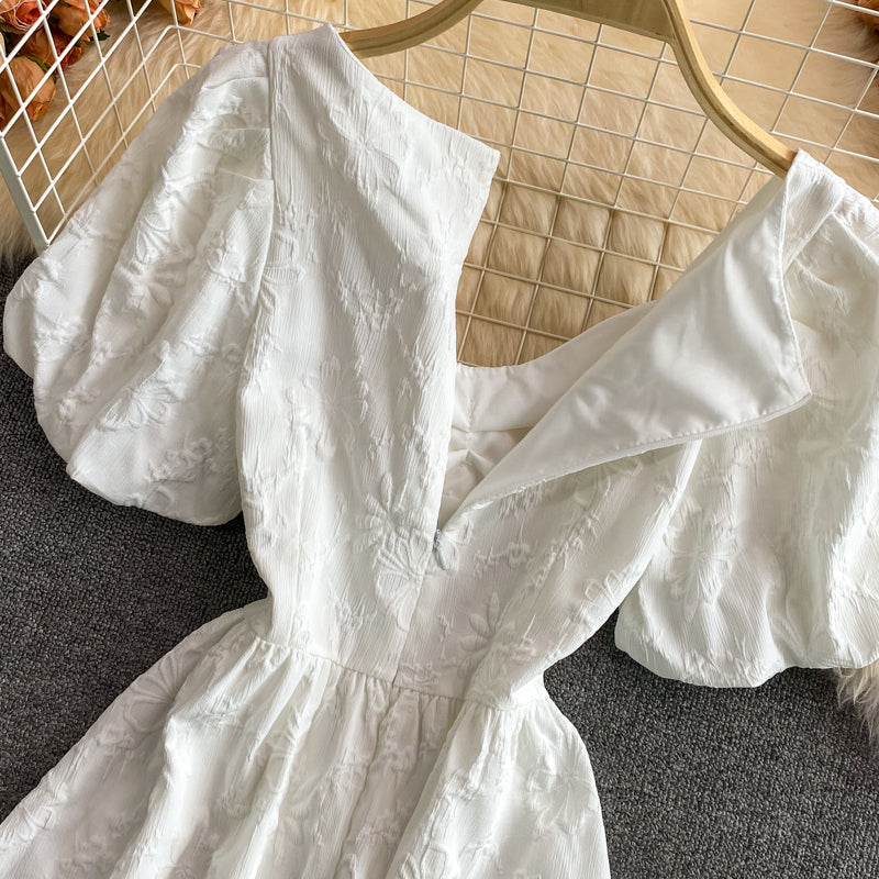 Sweet white puff sleeve dress white A line dress 583