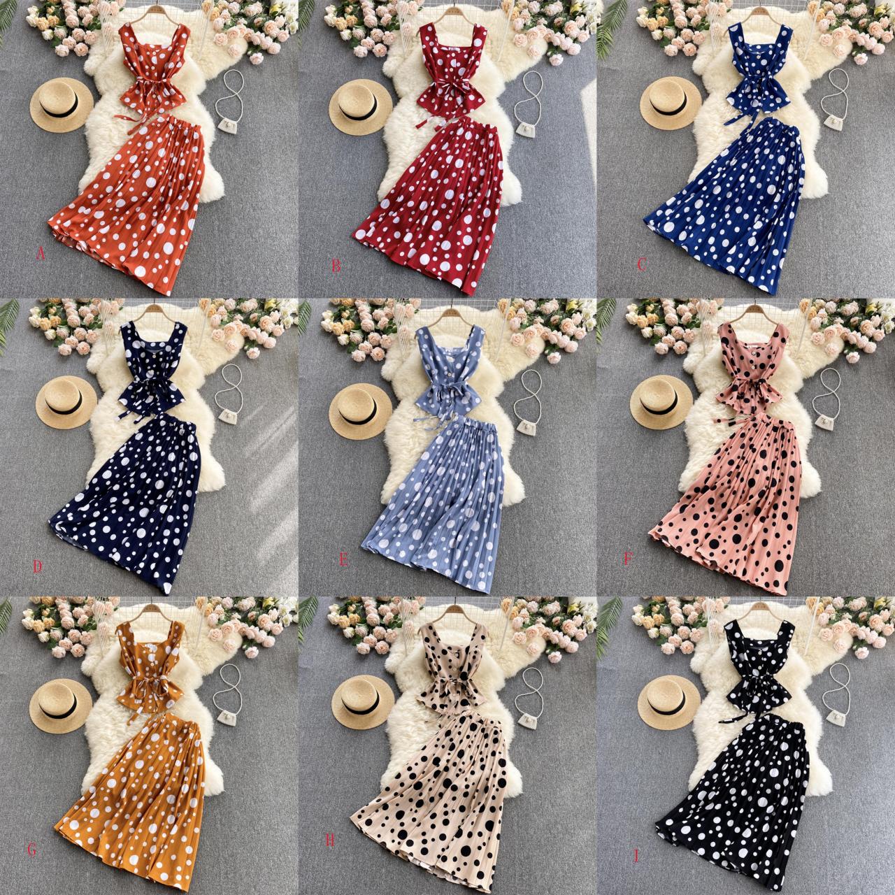 Cute regular polka dot dress two pieces dress 575