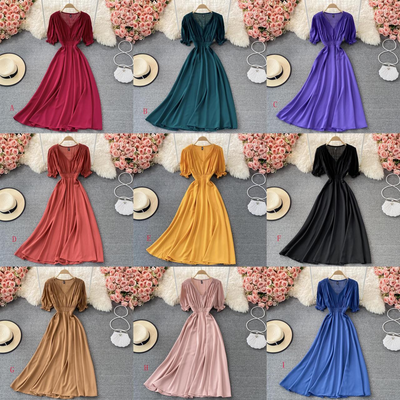 Einfaches kurzes Chiffonkleid mit V-Ausschnitt A-Linienkleid 457