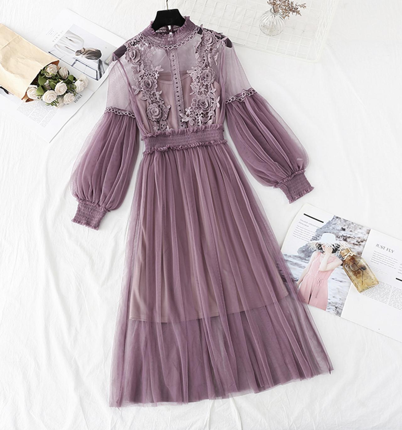 Cute lace long sleeve dress fashion dress 652
