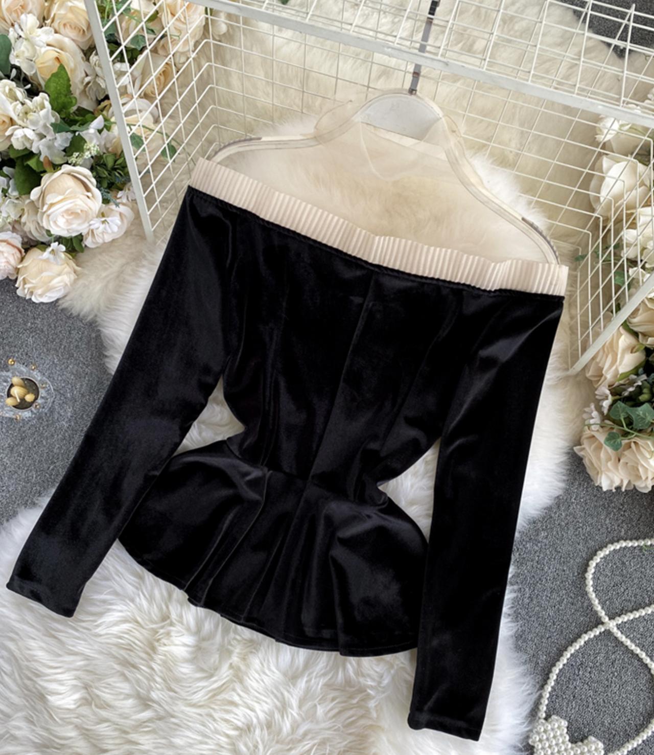 Stylish velvet tops long sleeve see through tops 333