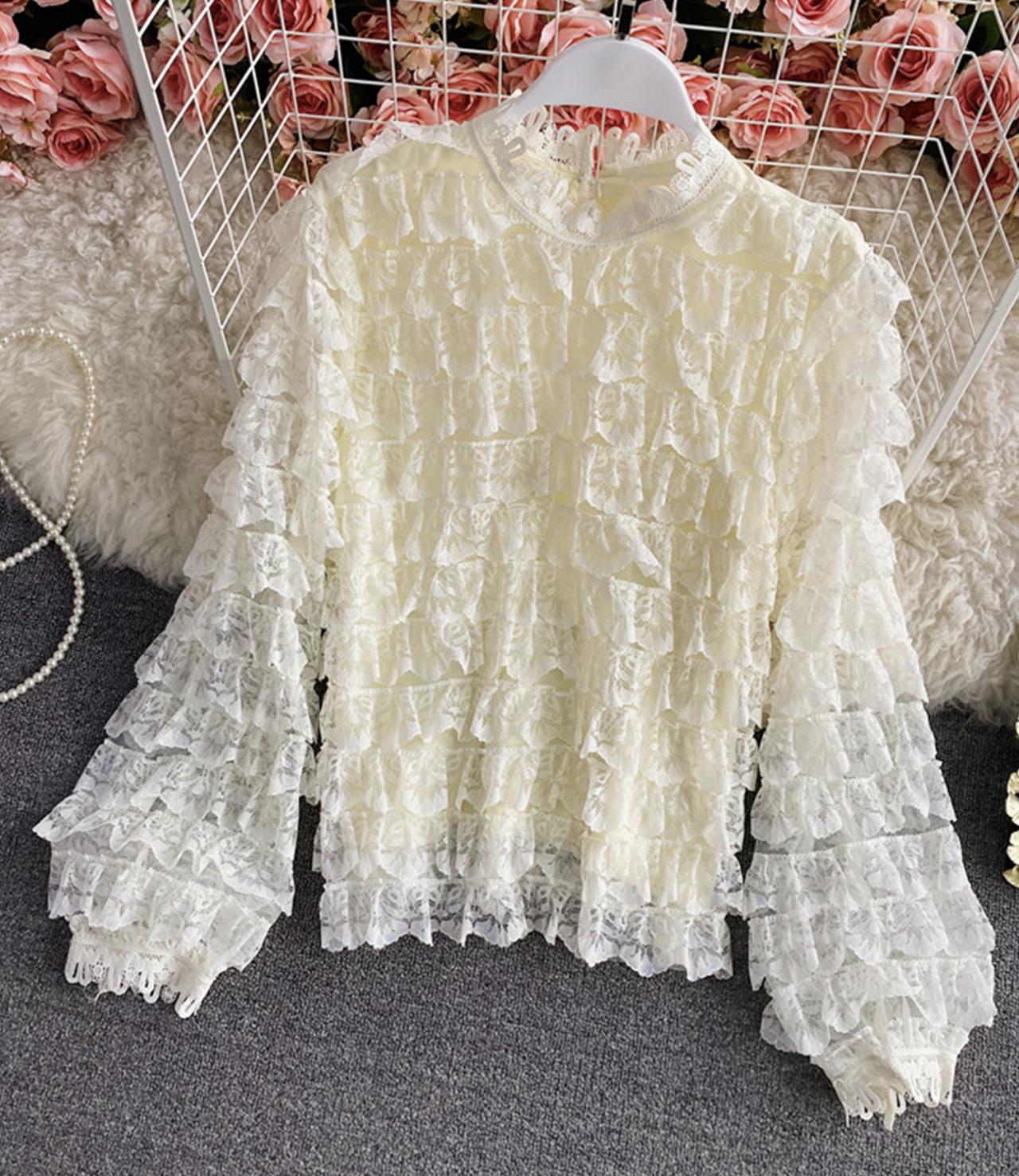 Süße Spitzen-Langarmtops 347