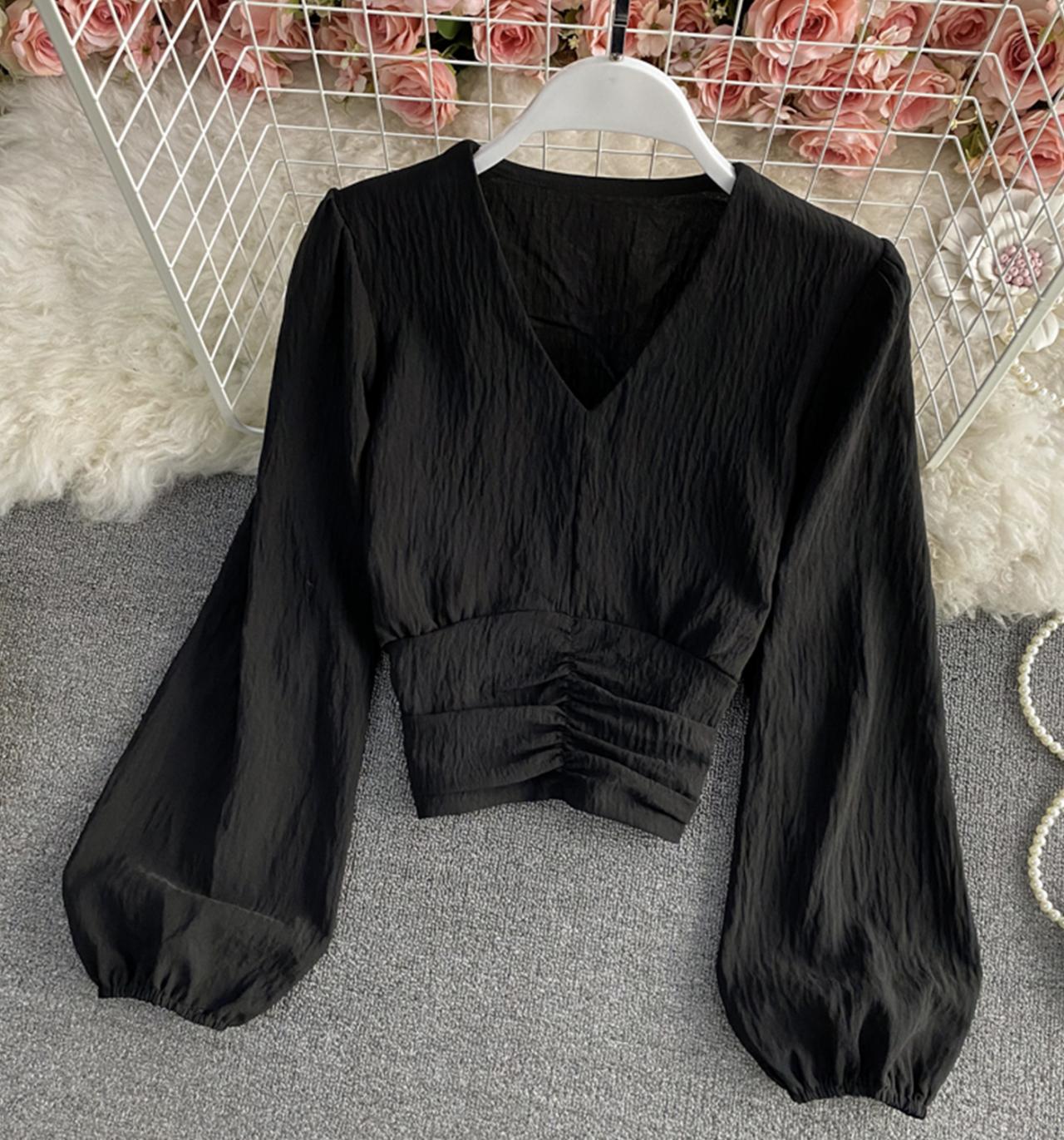 Einfache V-Ausschnitt-Tops Langarm-Tops 329