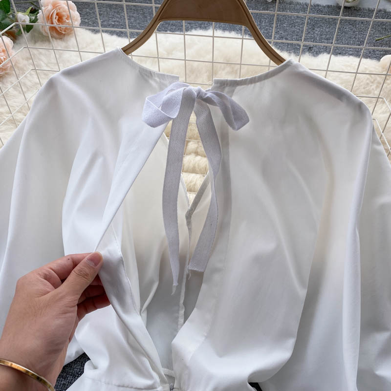 White v neck A line dress fashion dress 412