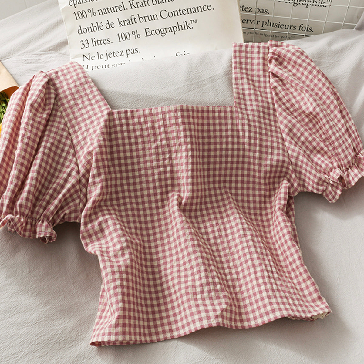 Süßes kariertes Kurzarm-Top 301