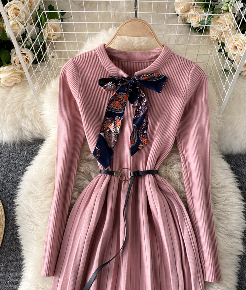 Cute A line long sleeve sweater dress 179