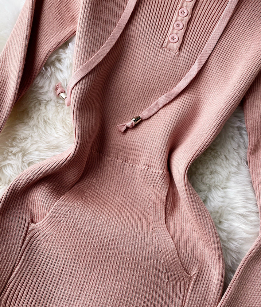 Knit dress stylish long sleeve hoodie 180