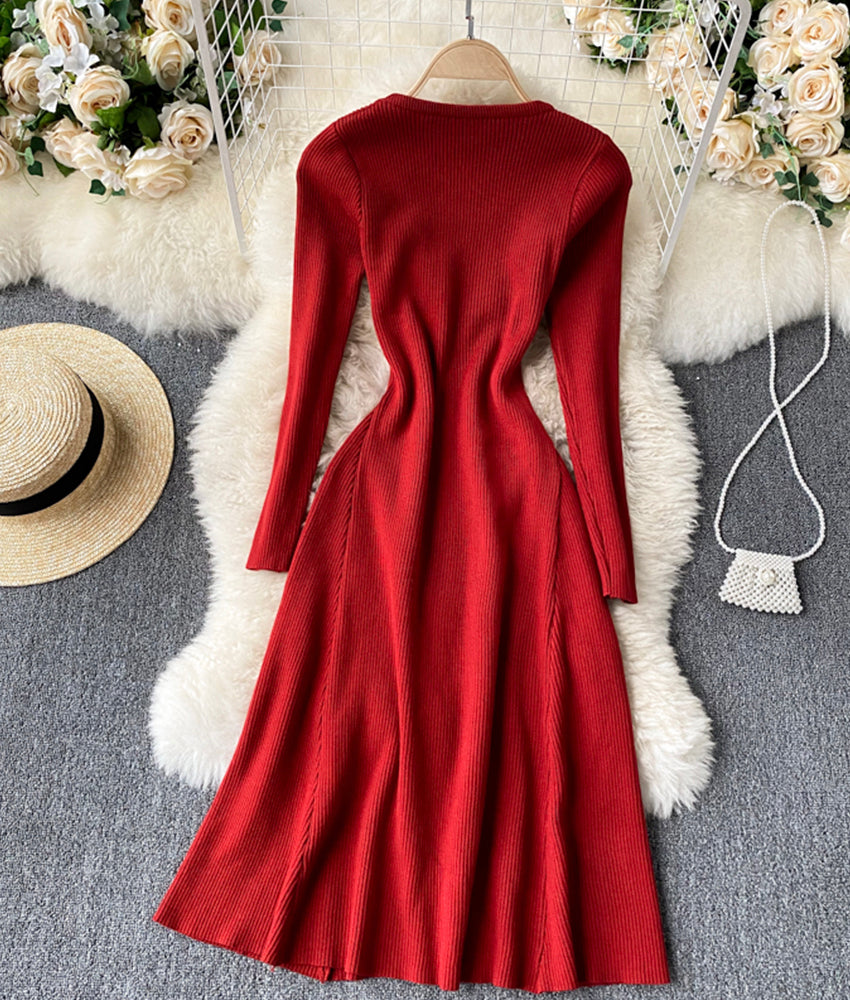 Süßes Pulloverkleid in A-Linie mit langen Ärmeln 176