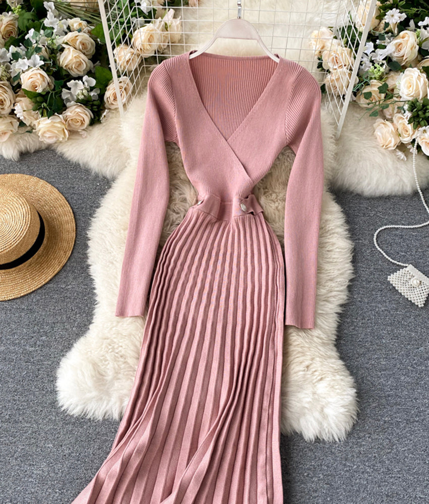 Stylish v neck sweater dress 172