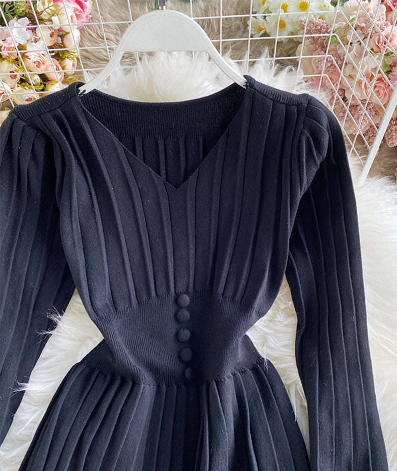 Simple v neck knitted dress sweater dress 185