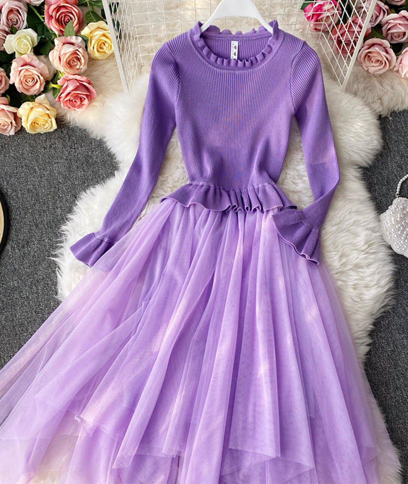 Lovely A line knitted tulle patchwork dress 194