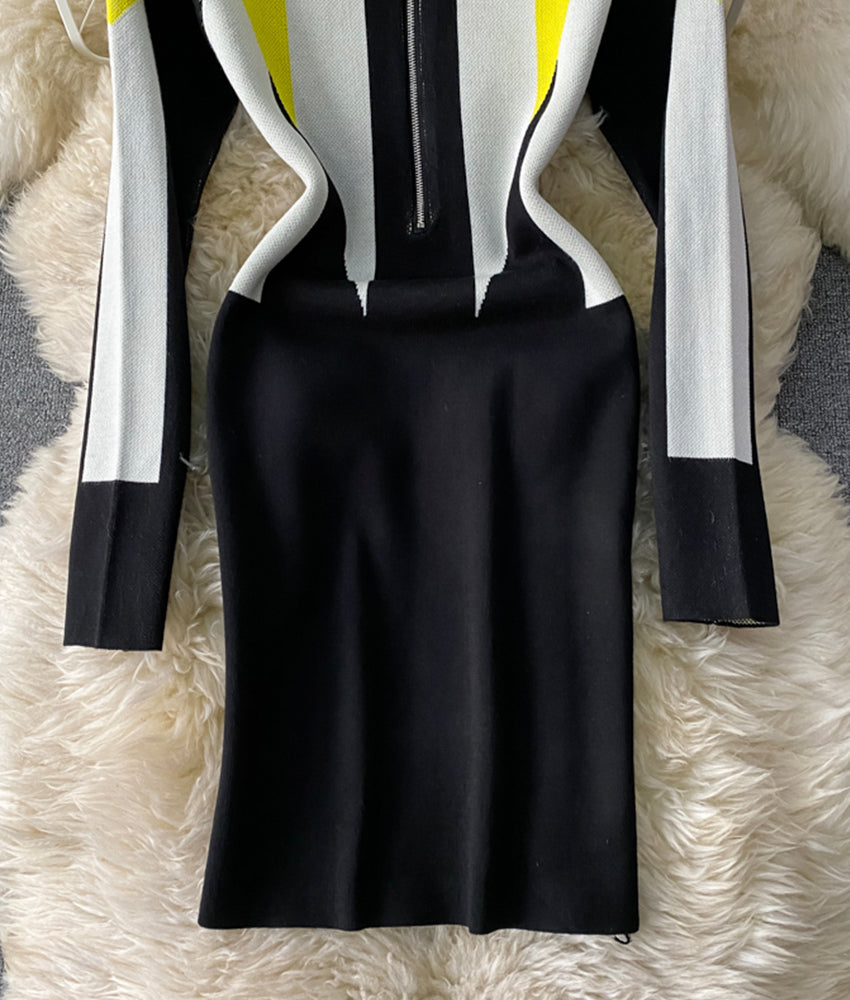 Robe tricotée à blocs de couleurs élégante 175