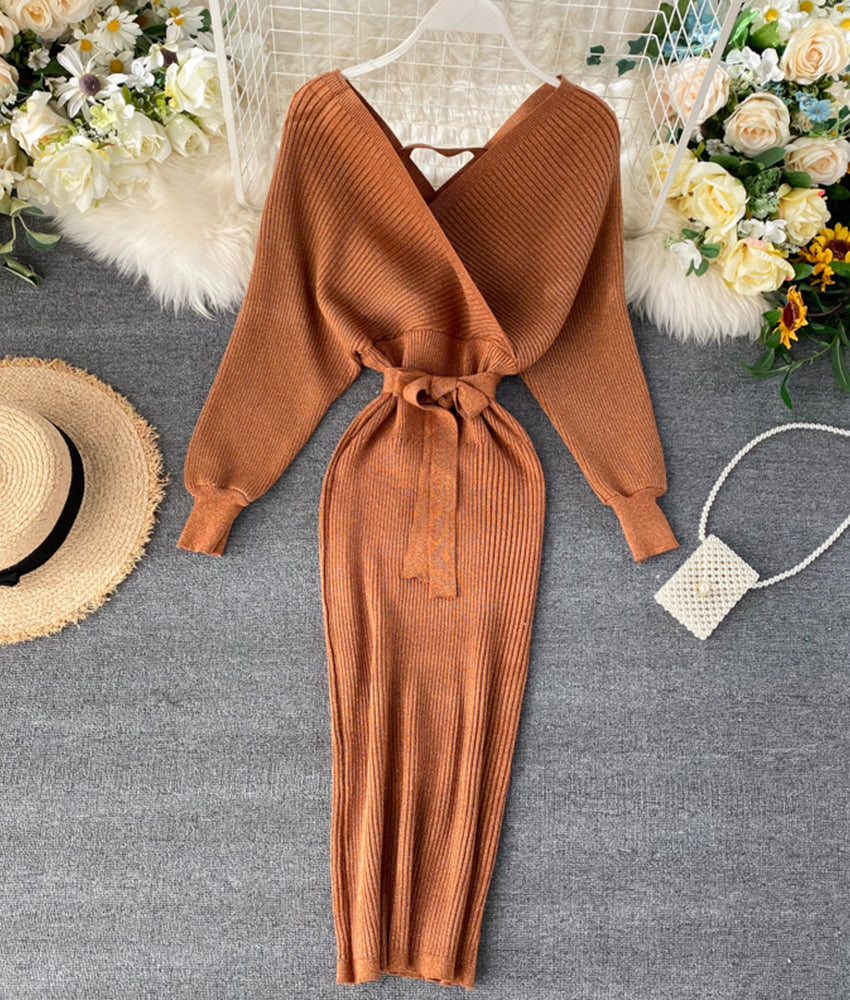 Robe pull col V manches longues 173