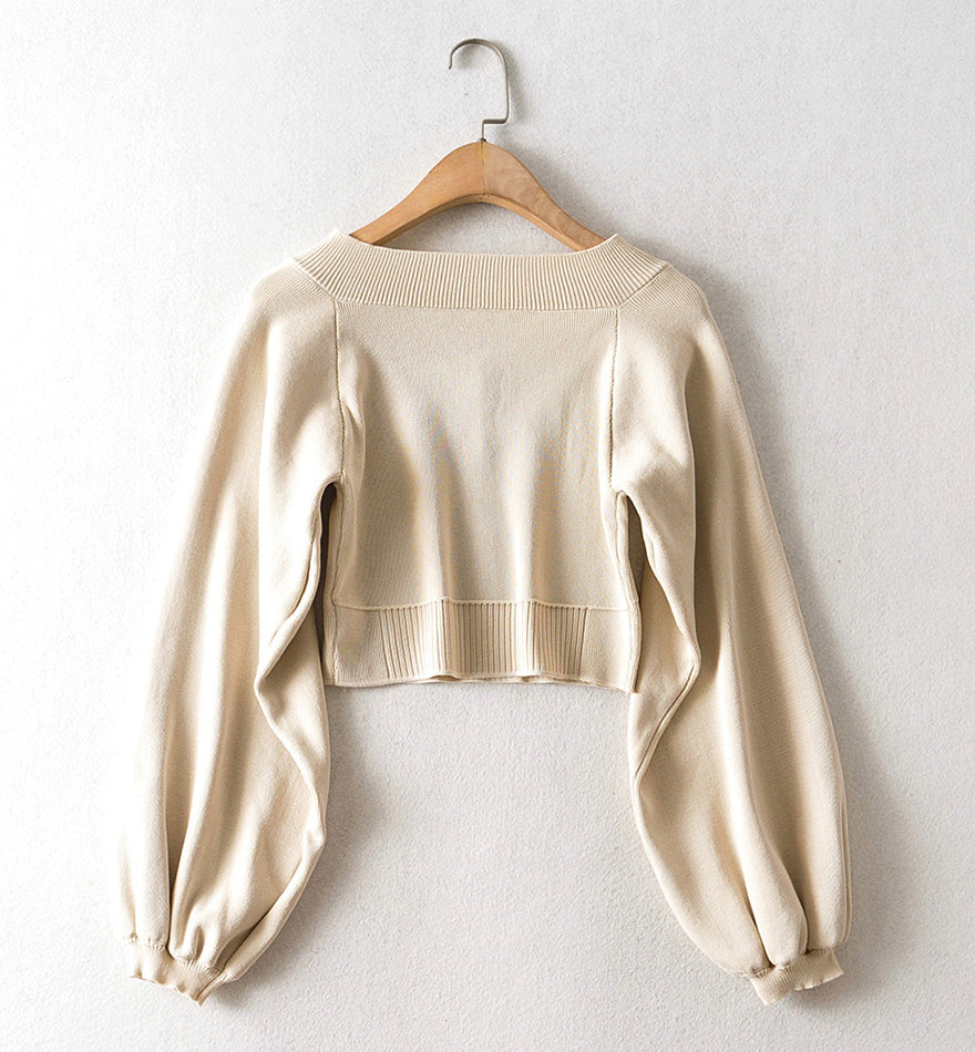 Simple v-neck long sleeve sweater 144