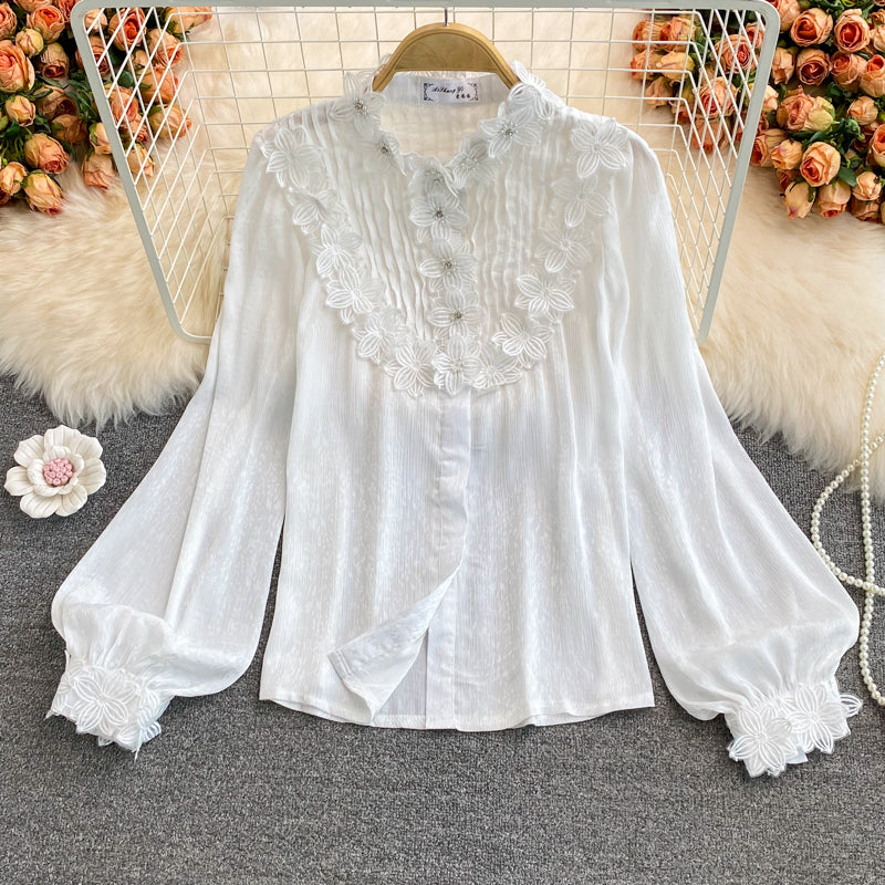 White lace long sleeve tops 251