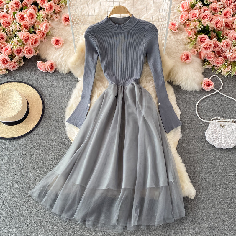 Jolie robe tricotée à manches longues à manches longues 167