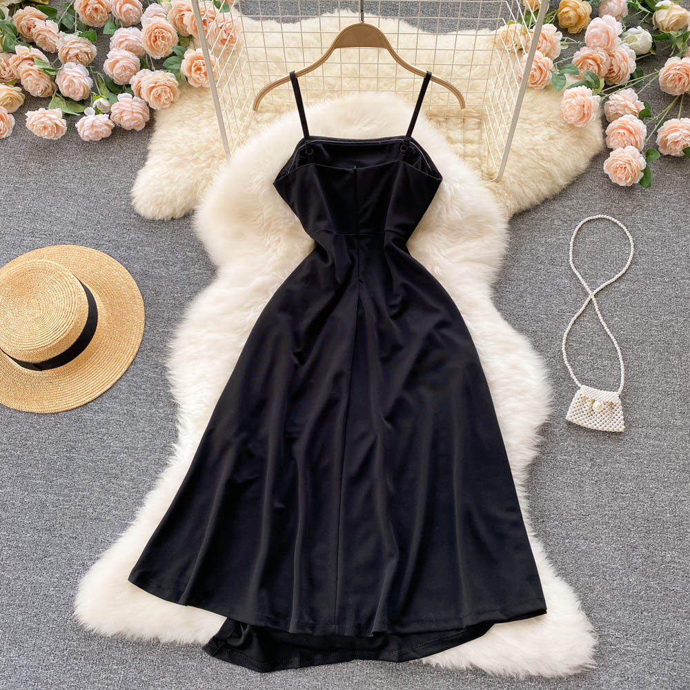 Black A line irregular dress fashion dress 391