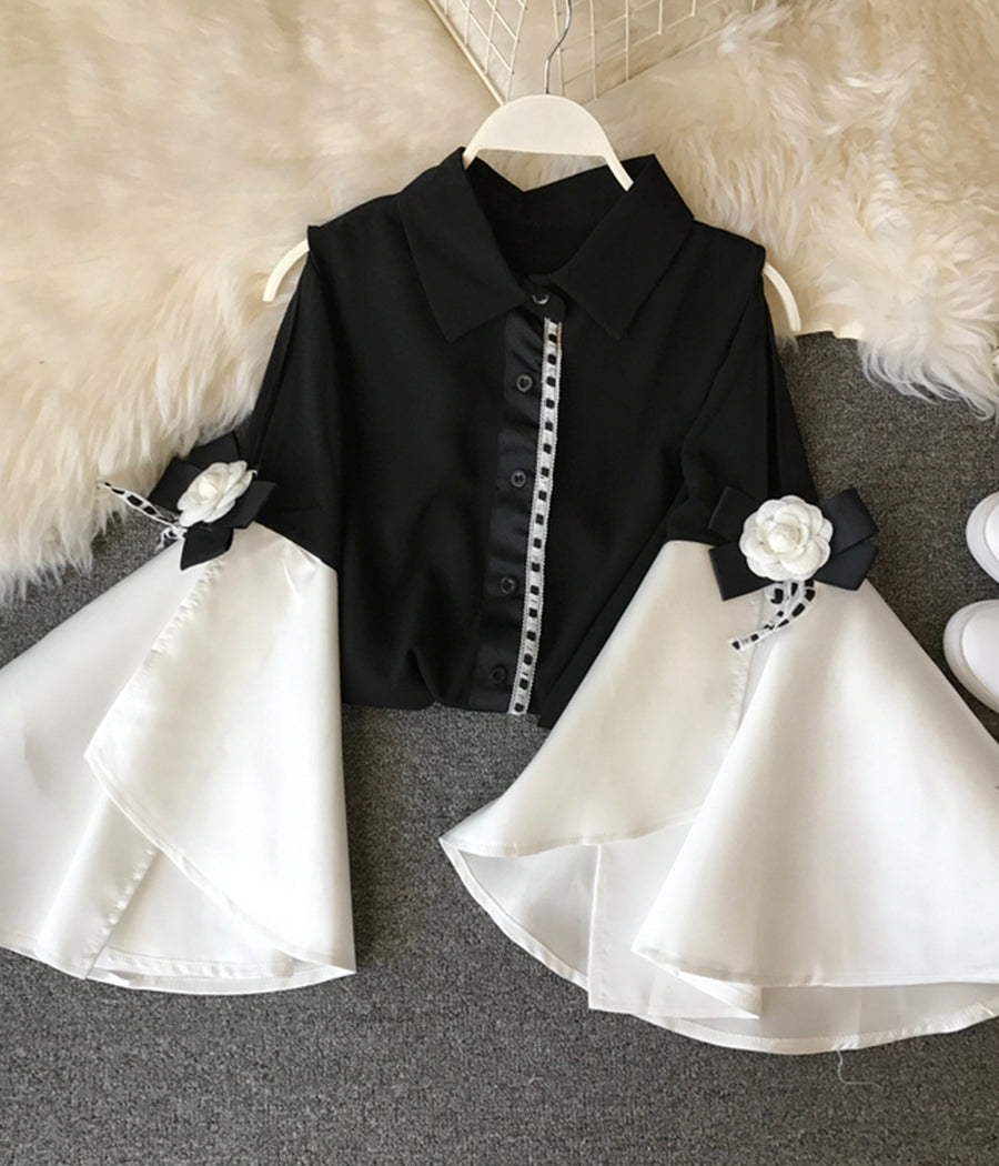 Einzigartiges, schulterfreies, langärmliges Chiffon-Oberteil mit großen, ausgestellten Ärmeln 389