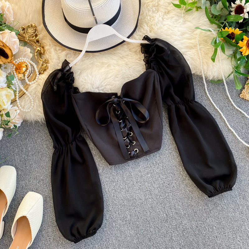 Süße Schnürtops Langarmshirts 318