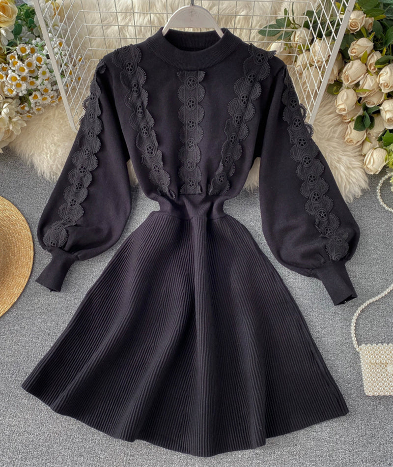 A line long sleeve lace sweater dress 198