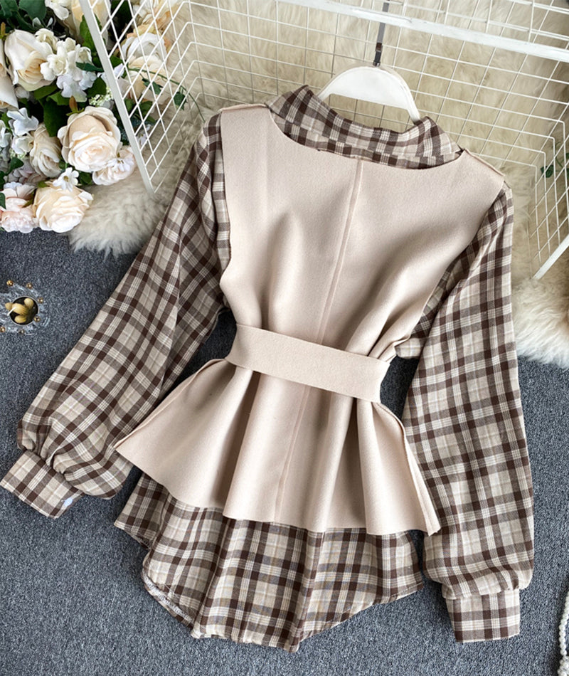 Einzigartiger zweiteiliger Anzug aus kariertem Hemd + Weste 384