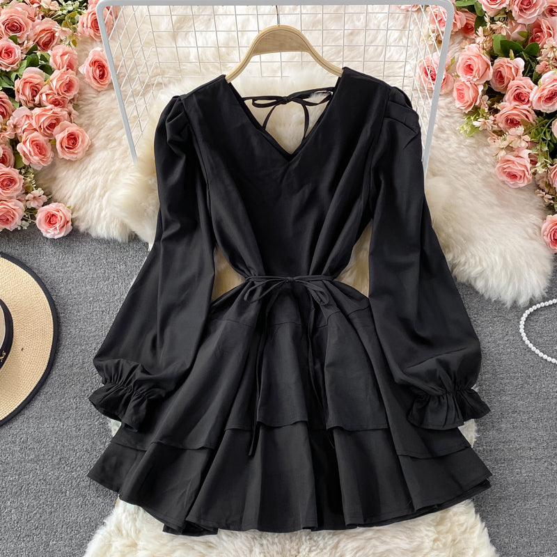 Cute v neck long sleeve dress fashion dress 408