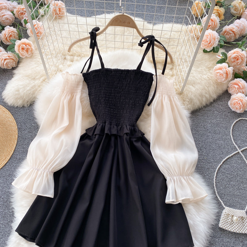 Black A line long sleeve dress fashion dress 431