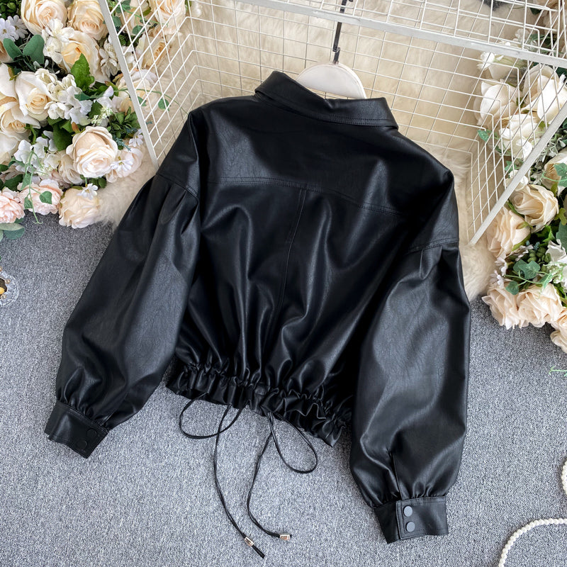 Black Long Sleeve Short Biker Jacket 245