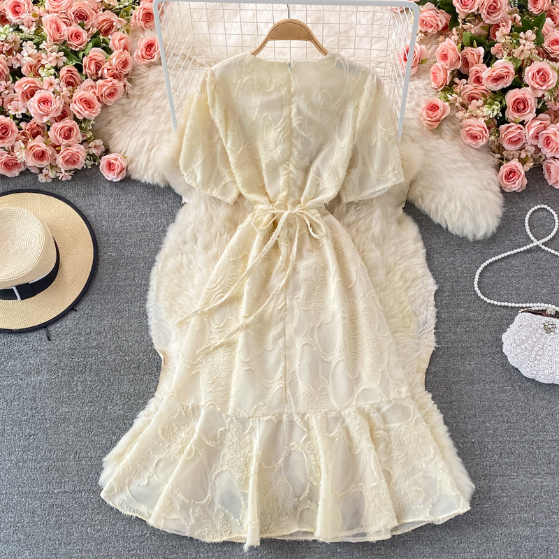 Champagne v neck short dress fashion dress 411