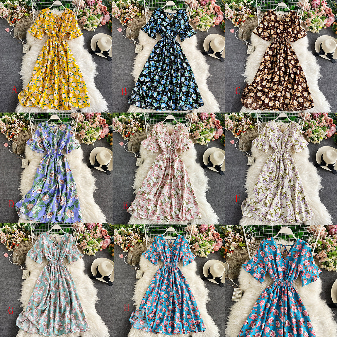 Robe à fleurs mignonne à col en V, robe tendance 483