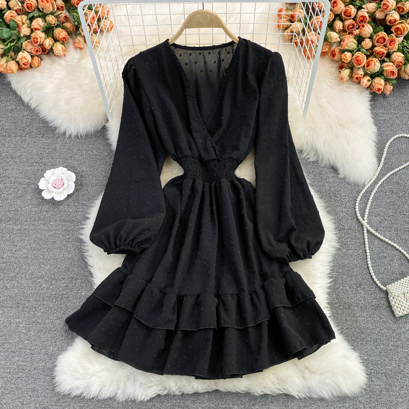 Cute v neck long sleeve dress fashion dress 413