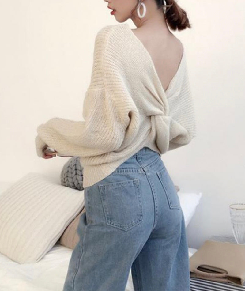 Stylish v neck long sleeve sweater 118