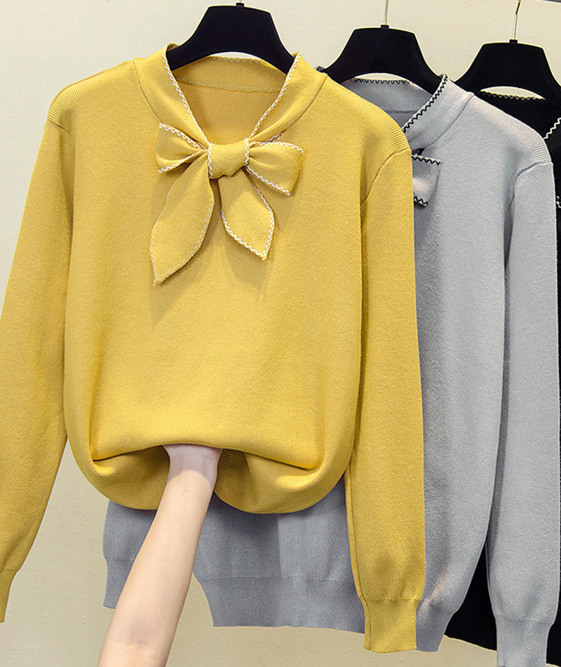 Sweater loose long sleeve bow sweater 086