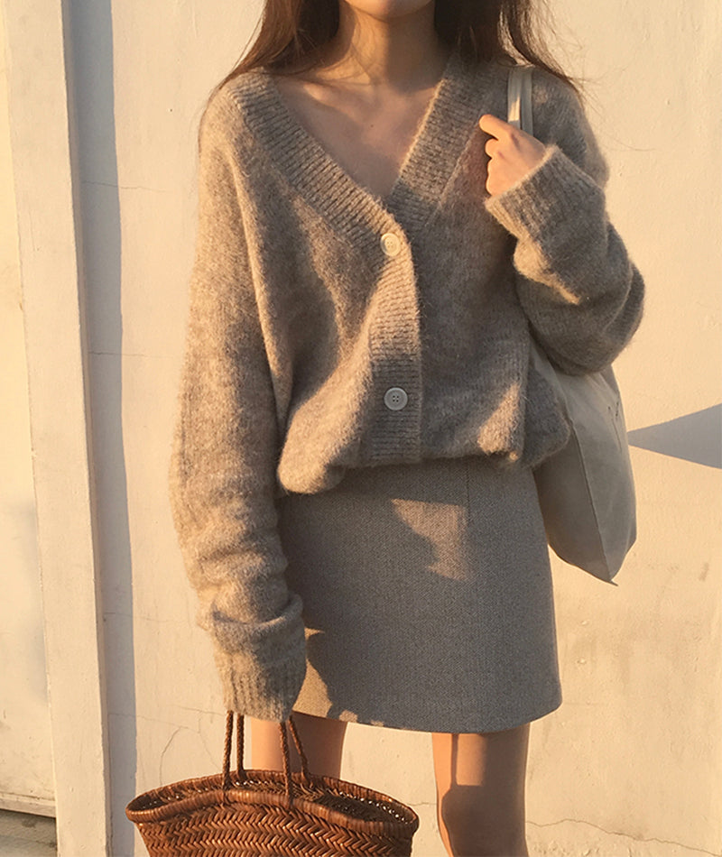 Loose v-neck sweater coat knitted cardigan coat 151