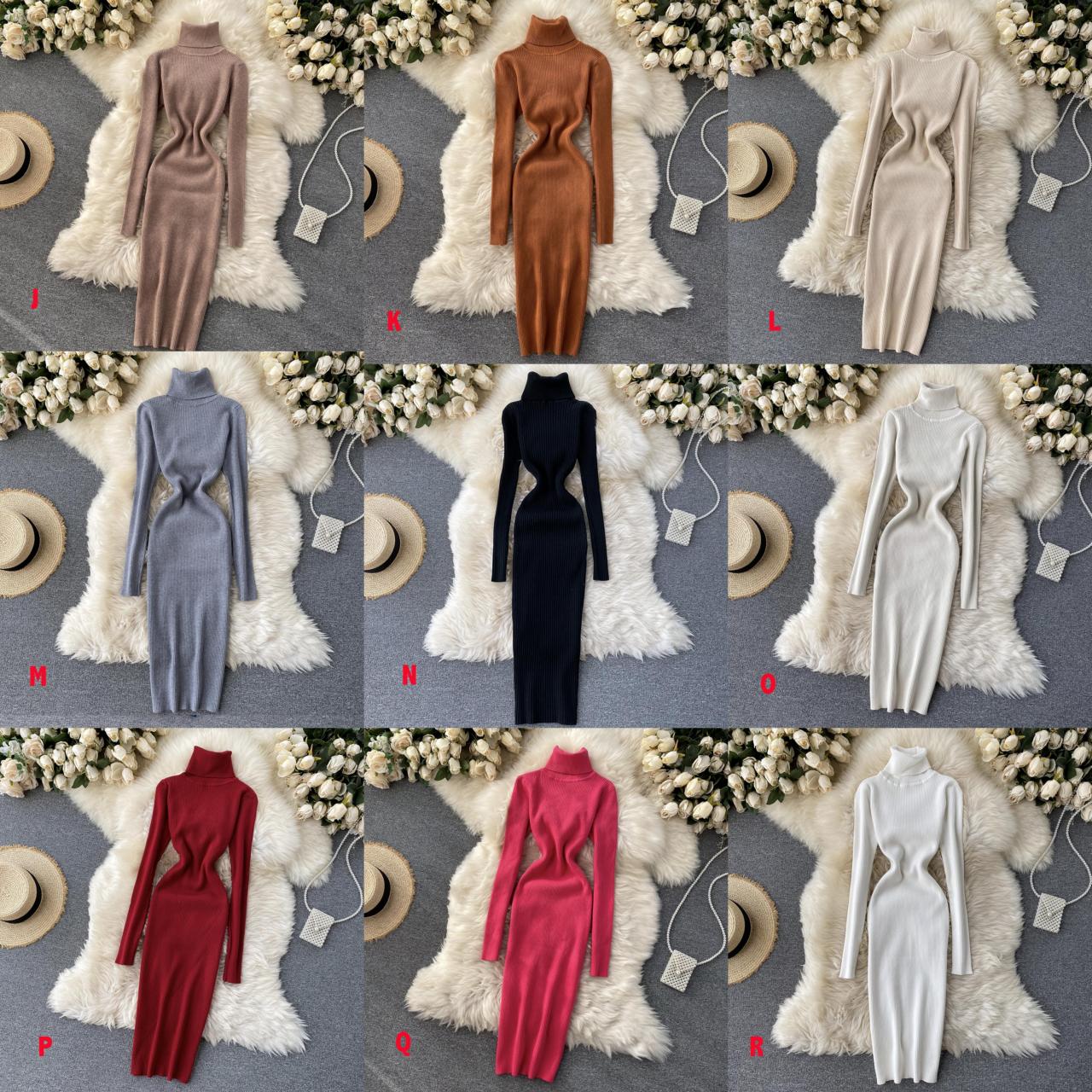 Sweater high neck long sleeve sweater dress 169