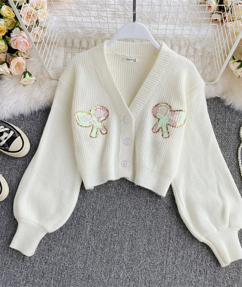Cute loose sequin sweater short sweater 100