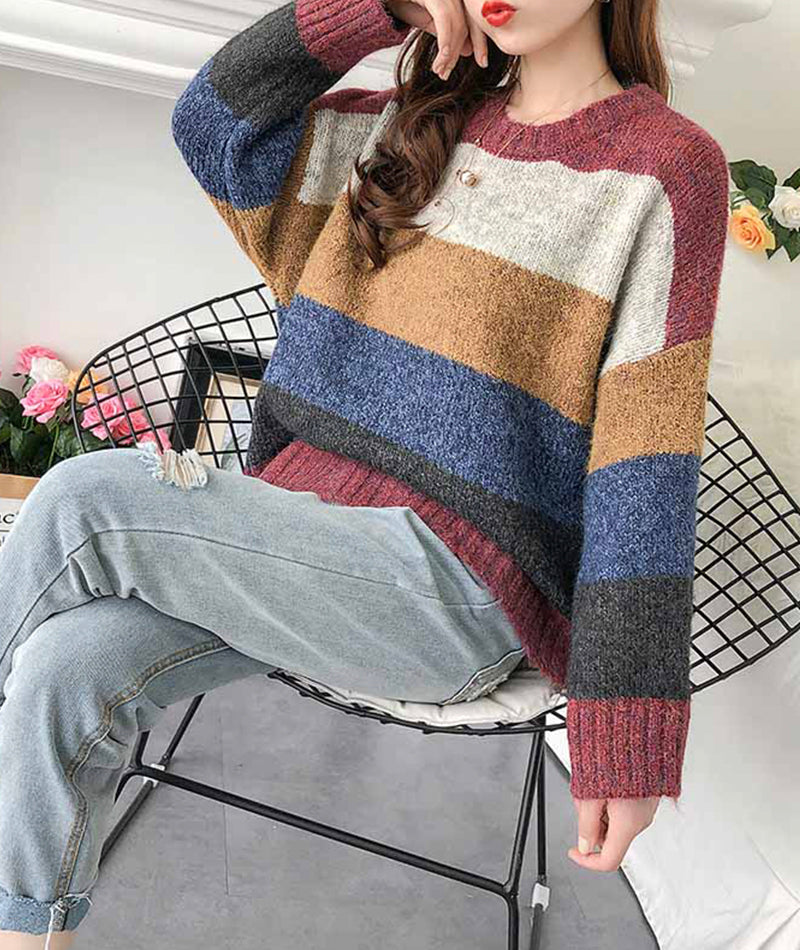 Simple striped long sleeve sweater 133