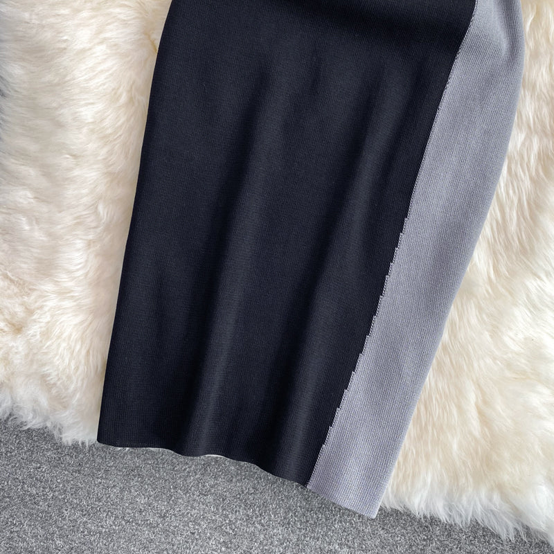 Sexy contrast tank top skirt slim elastic V-neck 2811