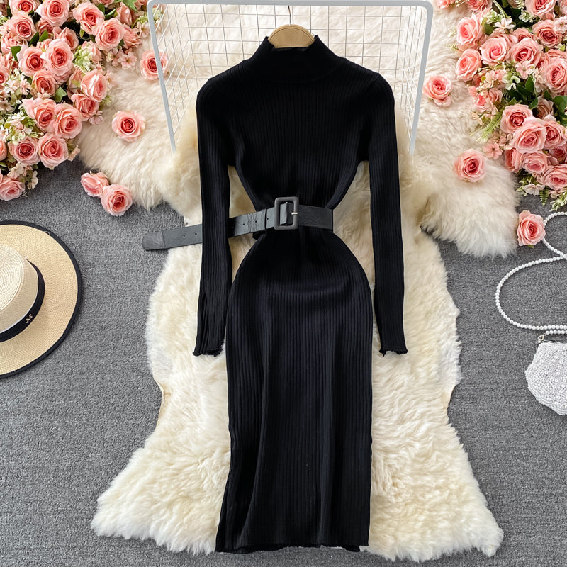 Slim medium length split bottom wrap hip skirt 2852