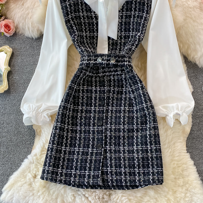 Celebrity temperament V-neck vest vest skirt white shirt 2869