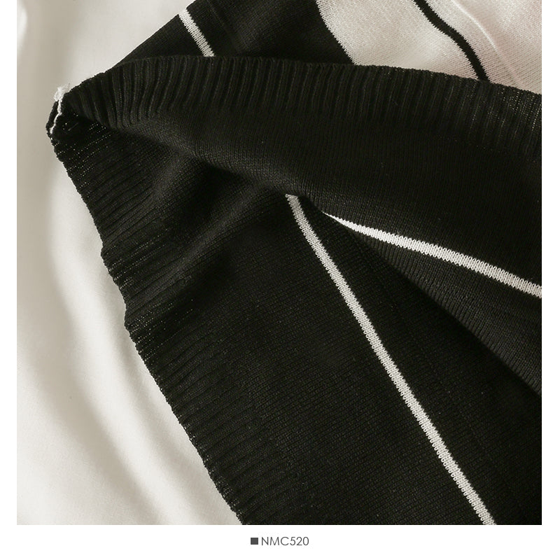 Langärmliges Rundhals-T-Shirt mit gestreifter Schleife und Kontrastnähten 2062