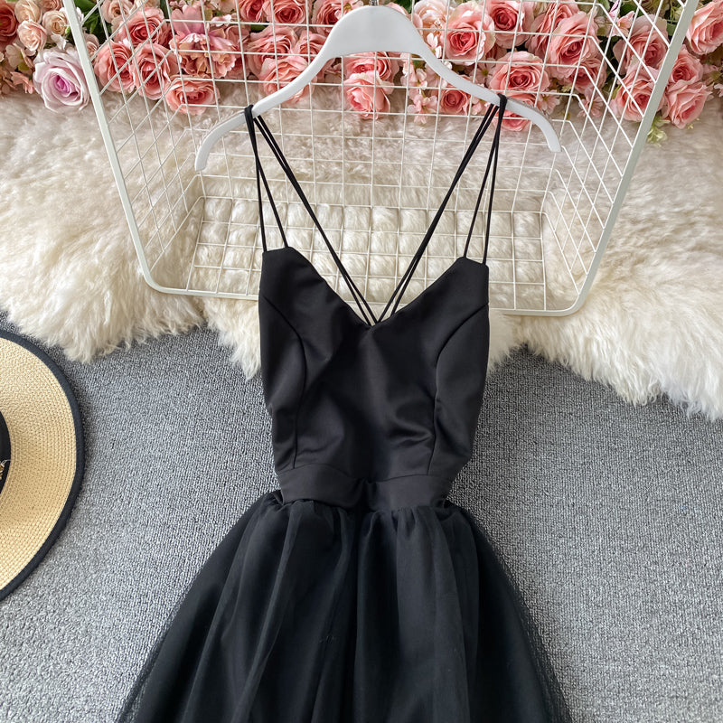 High waist mesh stitched fairy suspender skirt 3310