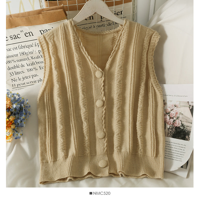 Lace bottomed shirt with vertical stripe knit vest 1714