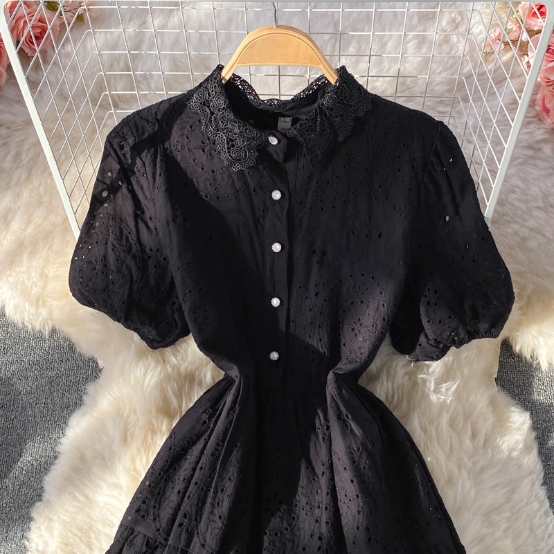 Elegant bubble sleeve long skirt with large hem 3065