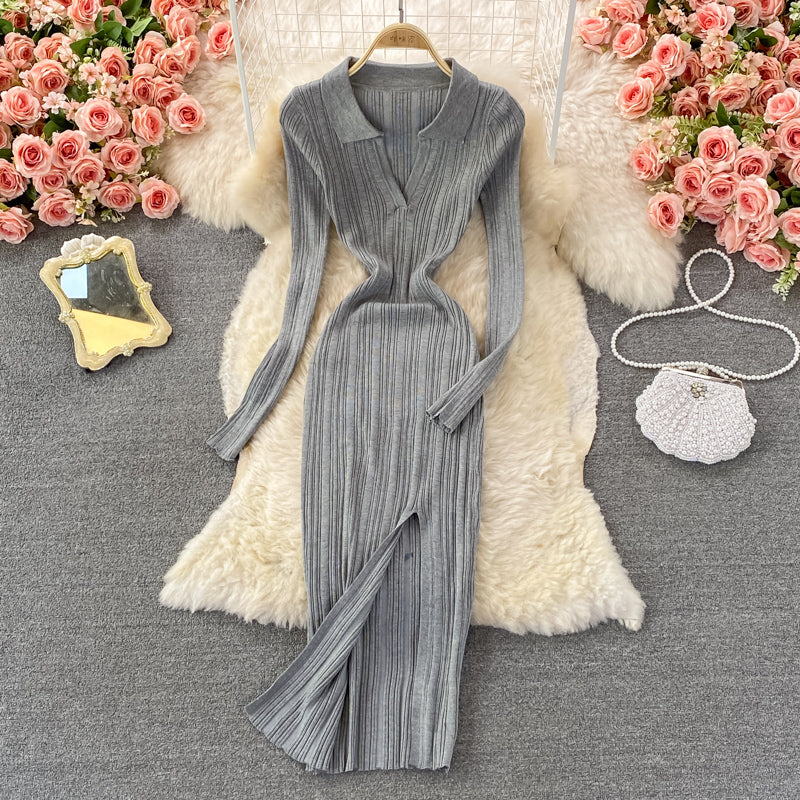 Sexy slim waist long sleeve split Hip Wrap long skirt 3373