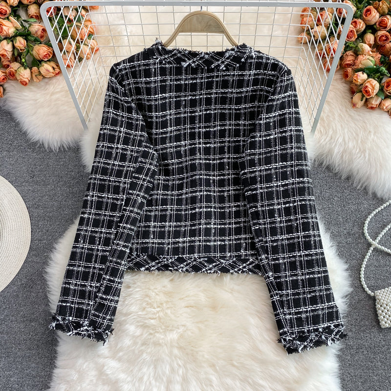 Celebrity xiaoxiangfeng woolen plaid coat female 1644