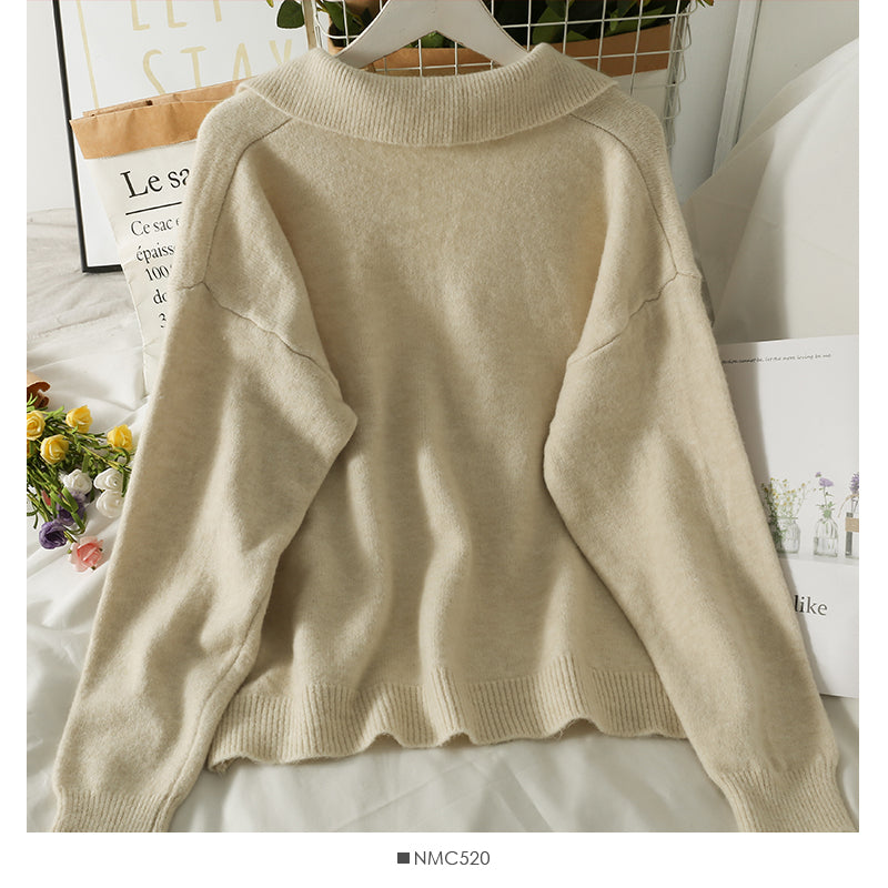 New Vintage Lapel loose thin Pullover Sweater for women 1805