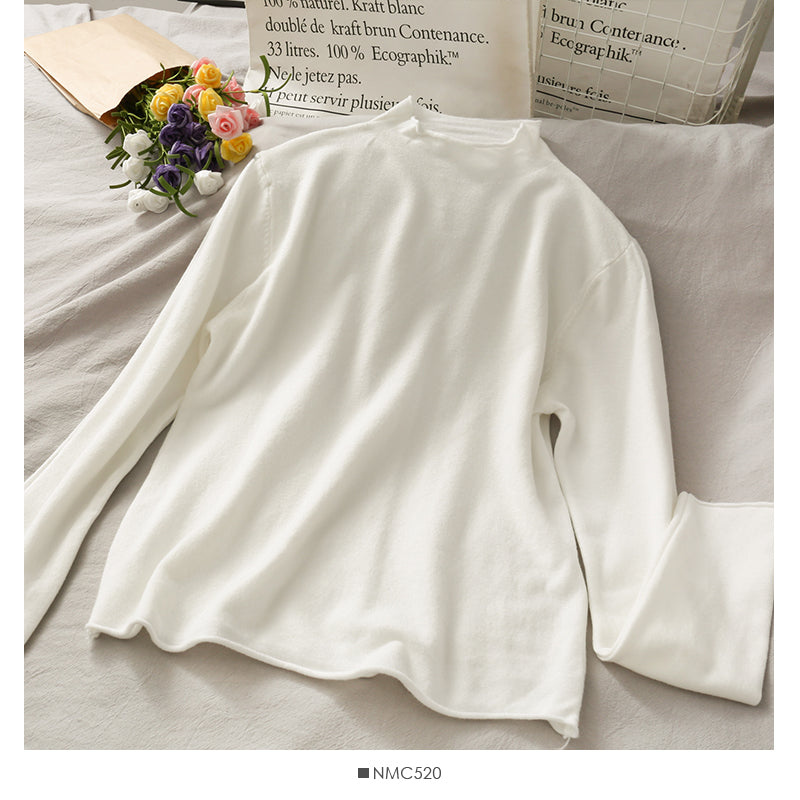 Fine wool solid color versatile loose long sleeve sweater 1762